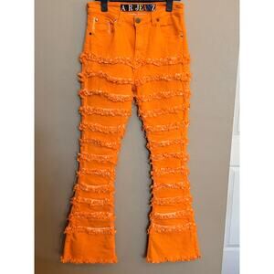 A.R Jeans High Rise Distressed Layered Ruffle Down Flared Jeans Junior 9-11 NWT